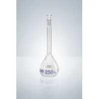 Volumetric flask, clear, NS 14 or 23, 100 ml, blue graduation, A, CC, glass stopper, 2 pc or PAK